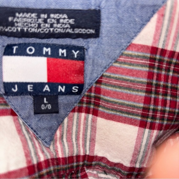 Tommy Jeans Men's L Large Button Down Shirt Long Sleeve Plaid Print Cotton - Picture 6 of 6